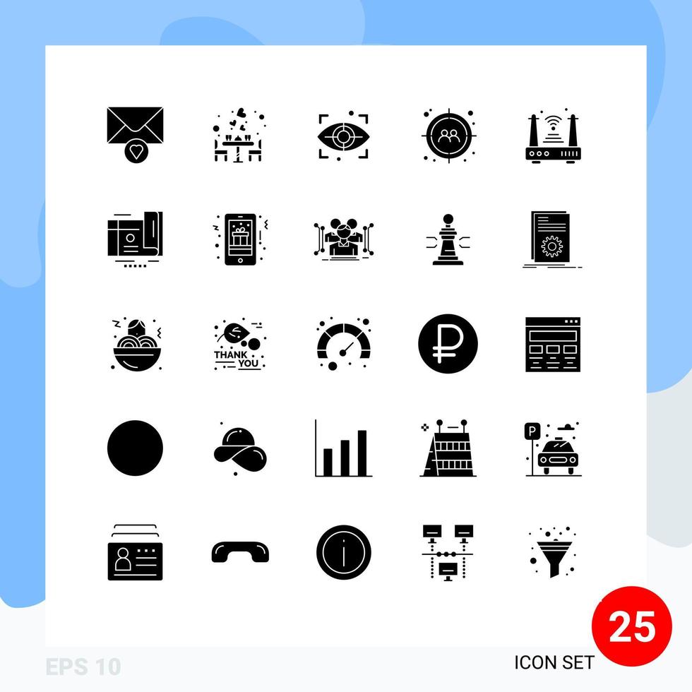 Modern Set of 25 Solid Glyphs and symbols such as router internet eye user target Editable Vector Design Elements