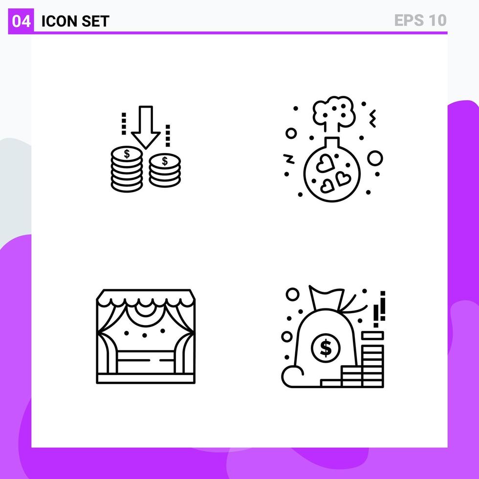 conjunto de 4 iconos en estilo de línea símbolos de contorno creativo para el diseño de sitios web y aplicaciones móviles signo de icono de línea simple aislado en fondo blanco 4 iconos vector