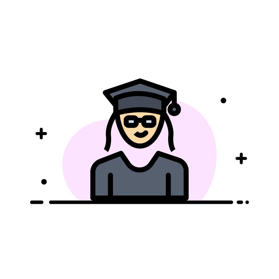 Cap Education Graduation Woman  Business Flat Line Filled Icon Vector Banner Template