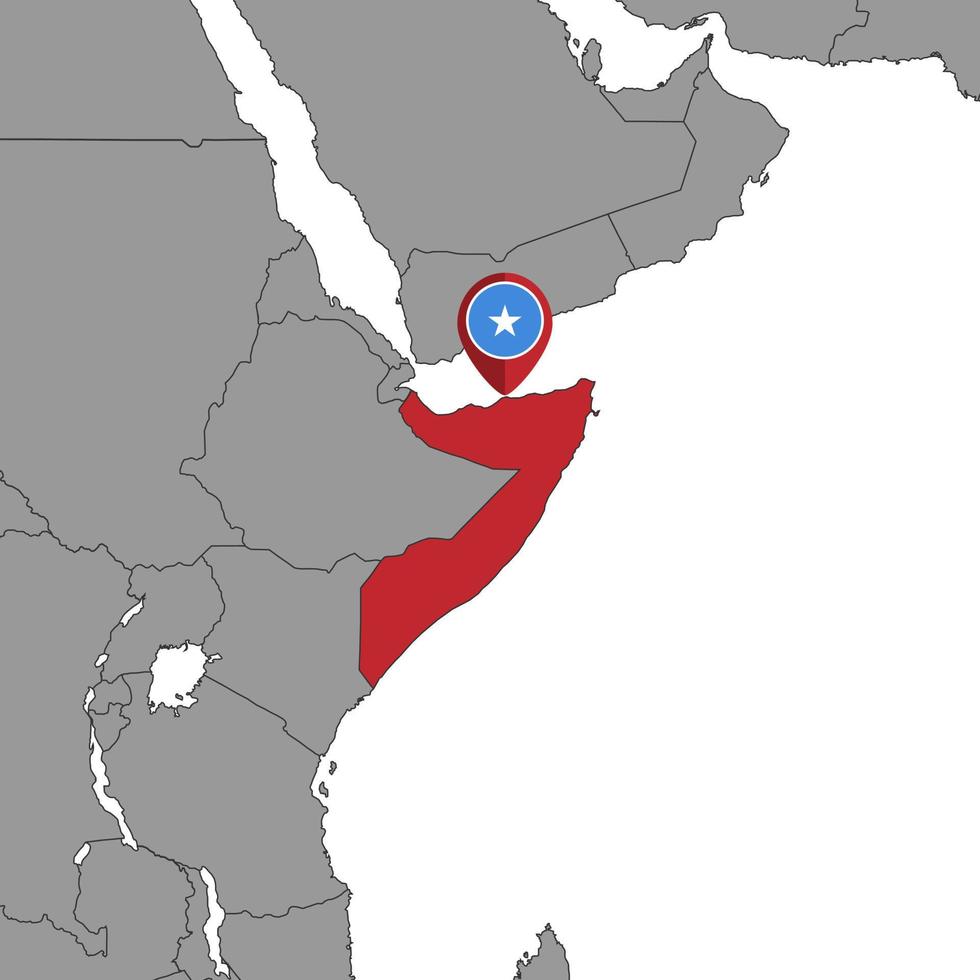 pin mapa con bandera de somalia en el mapa mundial. ilustración vectorial vector