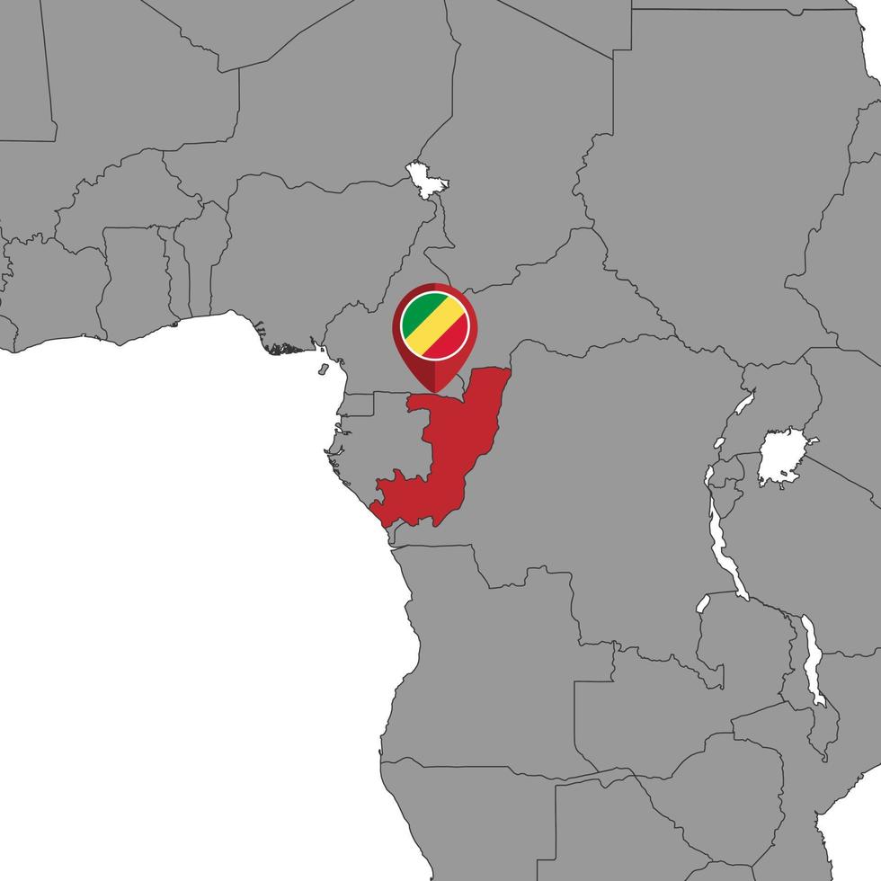 pin mapa con la bandera de la república del congo en el mapa mundial. ilustración vectorial vector