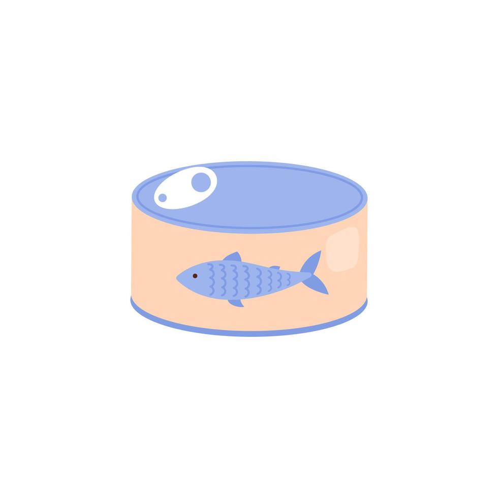 Fish canned, natural healthy organic nutrition product. Flat vector illustration.