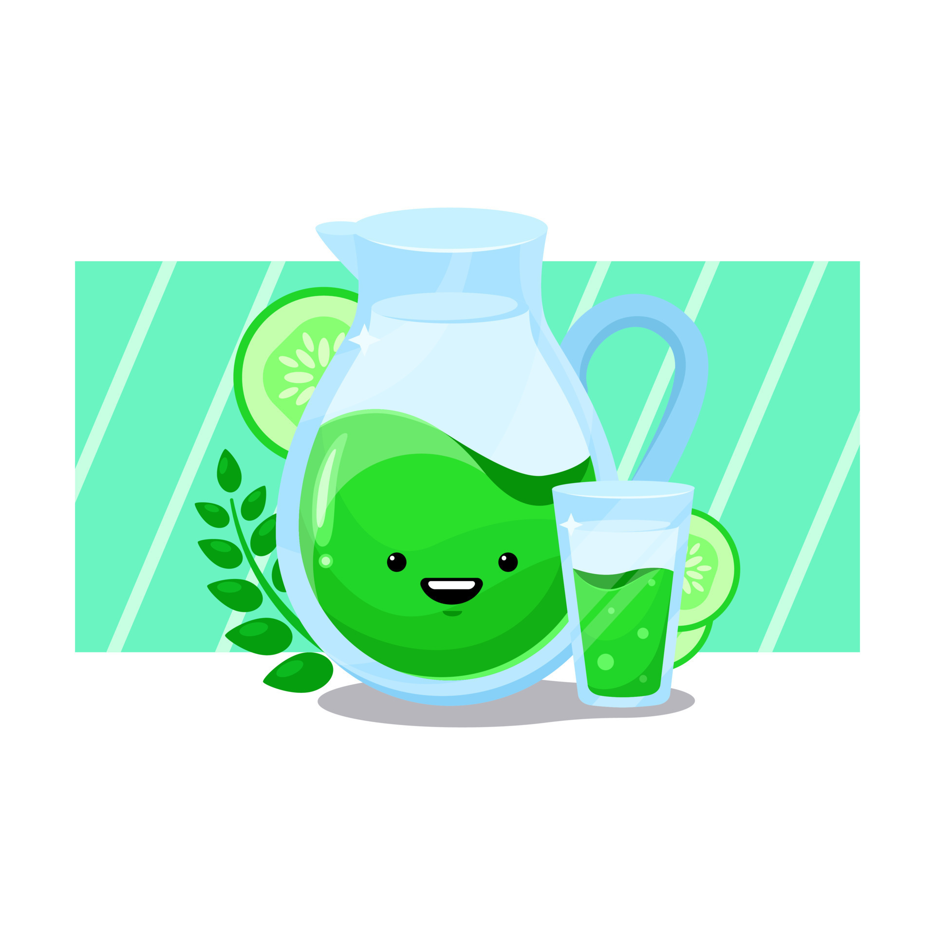 Vector Color Rectangular Icon With Green Juice In A Glass And Jug Vector Color Rectangular Icon With Green Juice In A Glass And Jug
