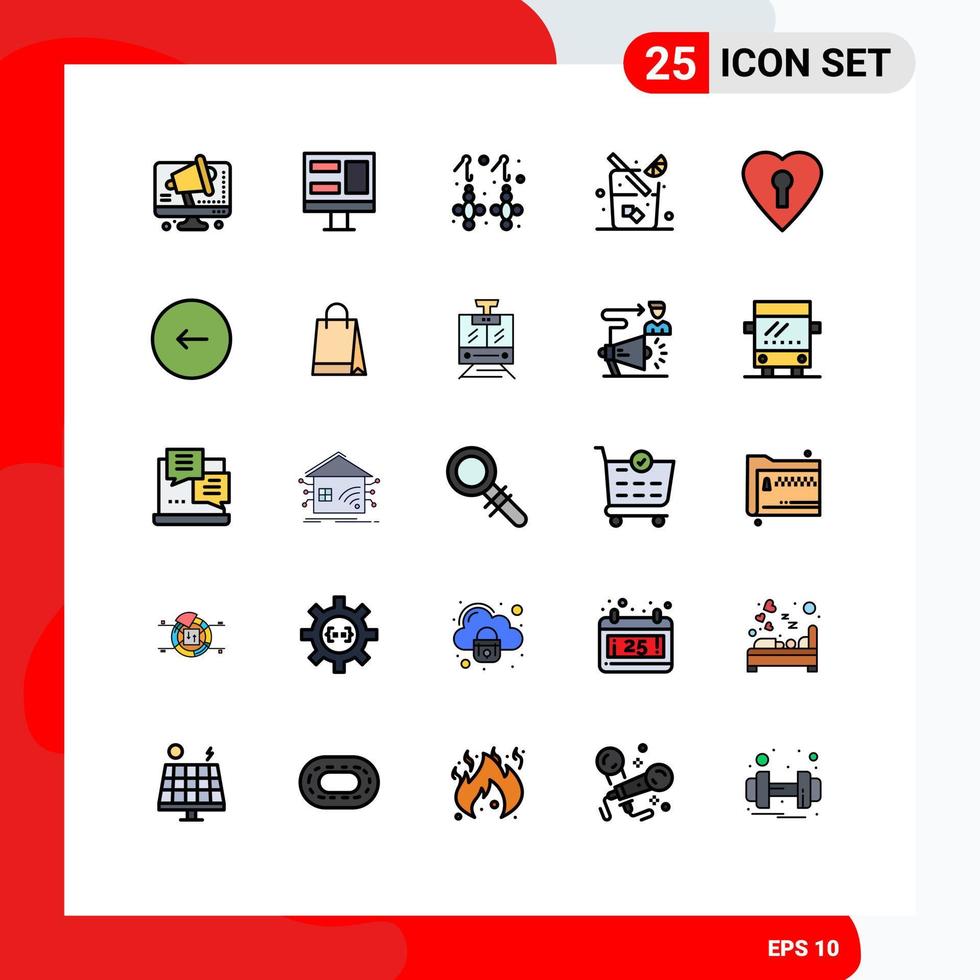 Universal Icon Symbols Group of 25 Modern Filled line Flat Colors of back love fashion heart food Editable Vector Design Elements