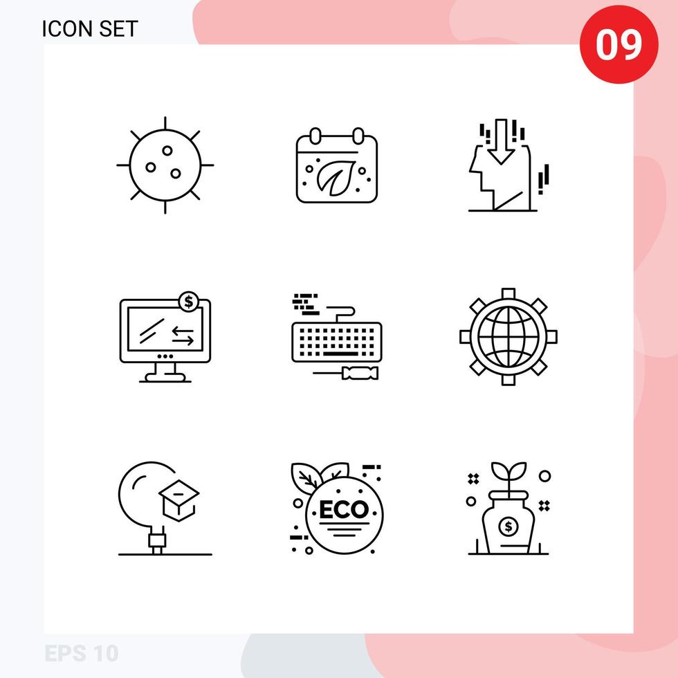 9 Outline concept for Websites Mobile and Apps key ecommerce calender monitor public Editable Vector Design Elements