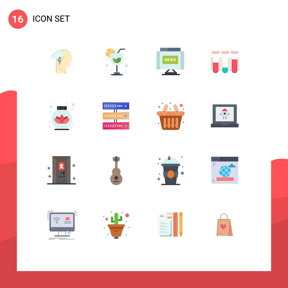16 Thematic Vector Flat Colors and Editable Symbols of cream blood interface laboratory tube Editable Pack of Creative Vector Design Elements