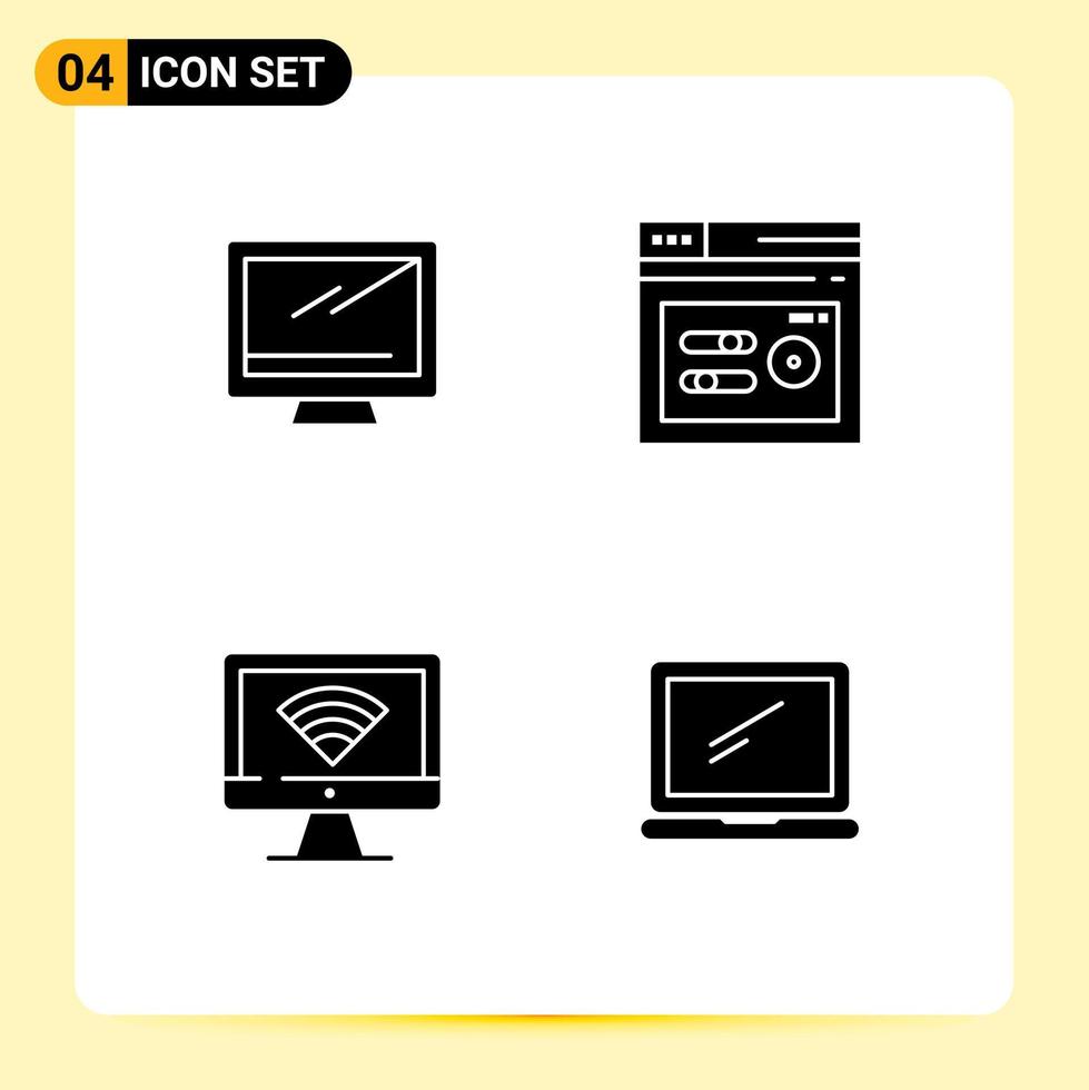 Group of 4 Modern Solid Glyphs Set for computer computer imac performance wifi Editable Vector Design Elements