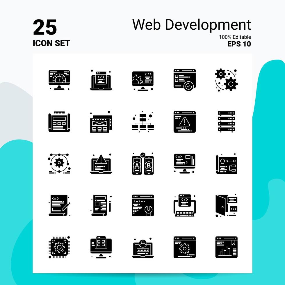 25 Web Development Icon Set 100 Editable EPS 10 Files Business Logo Concept Ideas Solid Glyph icon design vector