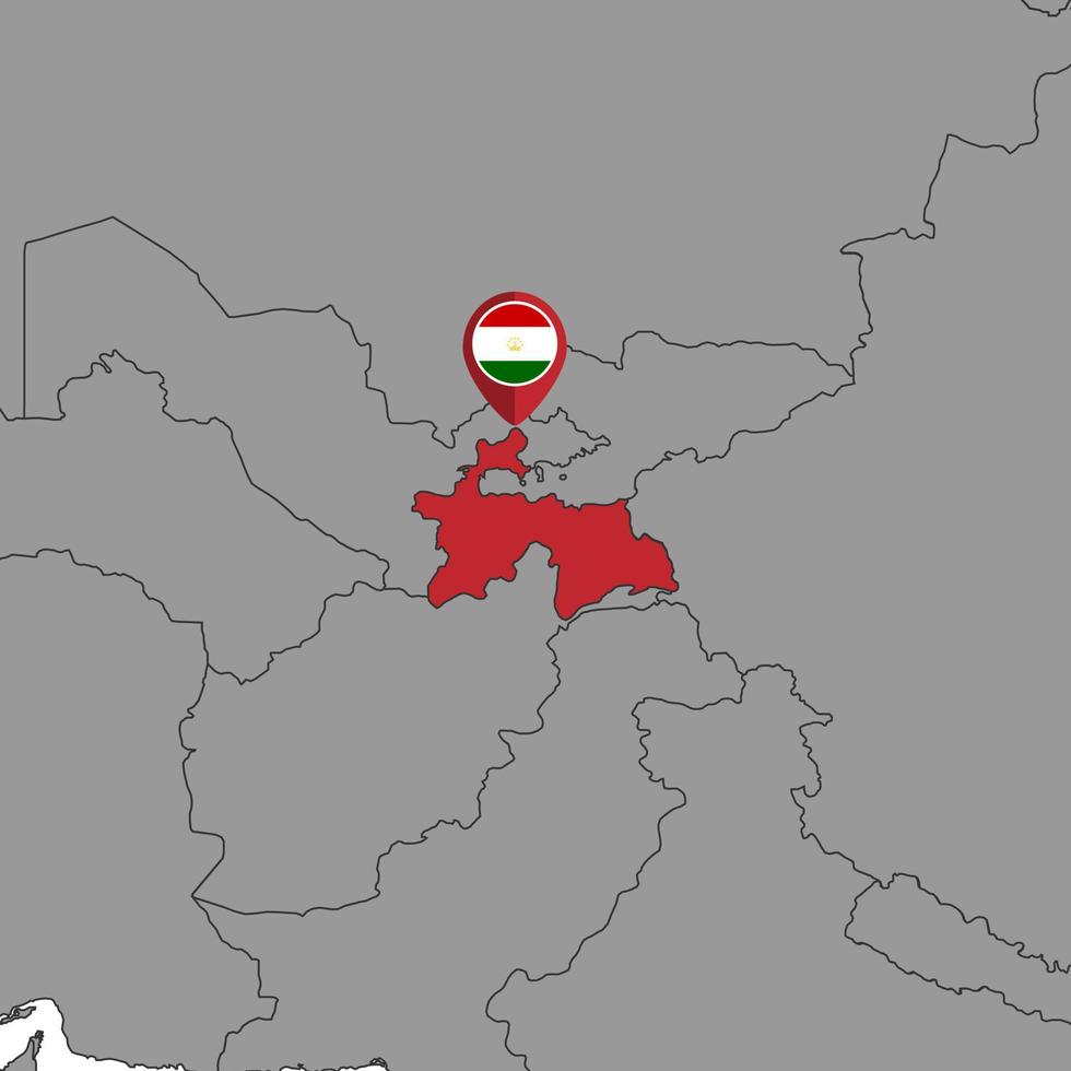 Pin map with Tajikistan flag on world map. Vector illustration.
