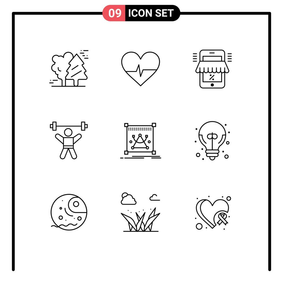 Mobile Interface Outline Set of 9 Pictograms of gym avatar mobile athletics shopping Editable Vector Design Elements