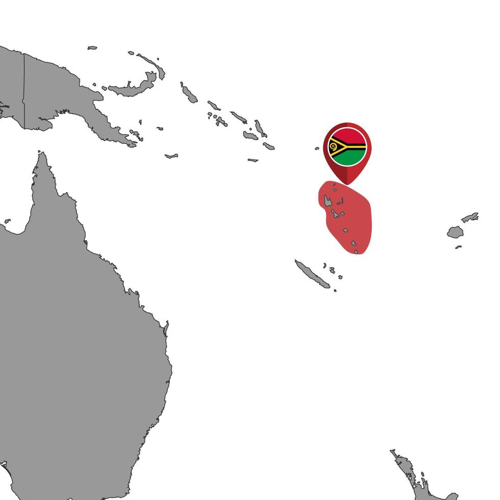 Pin map with Vanuatu flag on world map. Vector illustration.