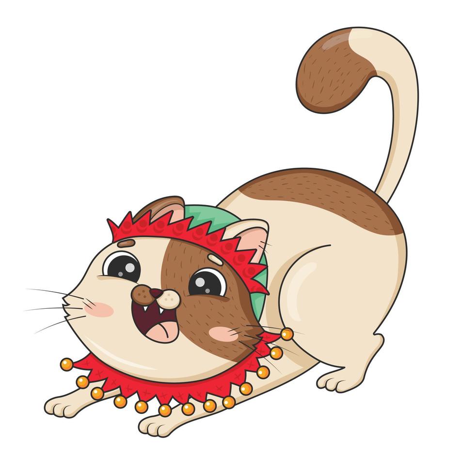 Cute cartoon cat in christmas elf costume hunting isolated on white background vector