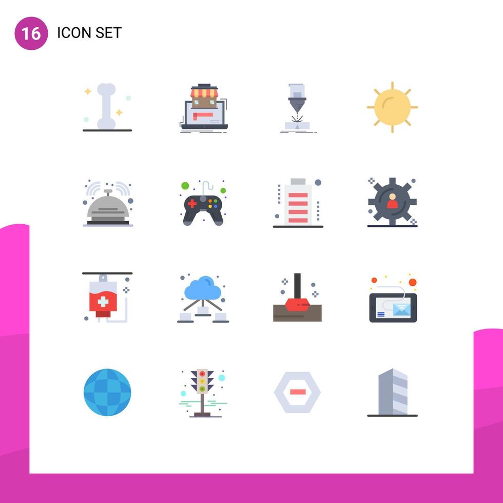 Flat Color Pack of 16 Universal Symbols of butler weather cutting sun steel Editable Pack of Creative Vector Design Elements
