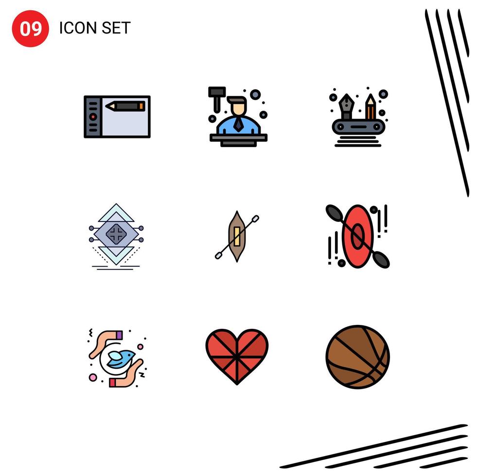 Modern Set of 9 Filledline Flat Colors and symbols such as canoe structure abilities science data Editable Vector Design Elements