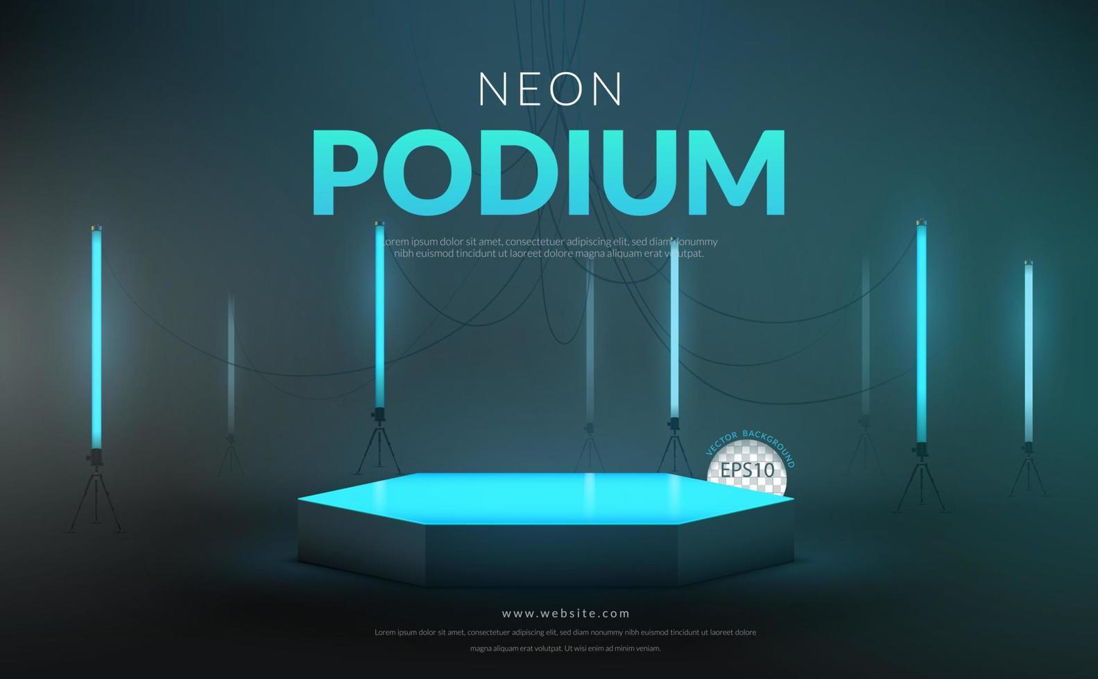 Sky blue background concept, Podium with blue neon light on black background for product display, Vector illustration