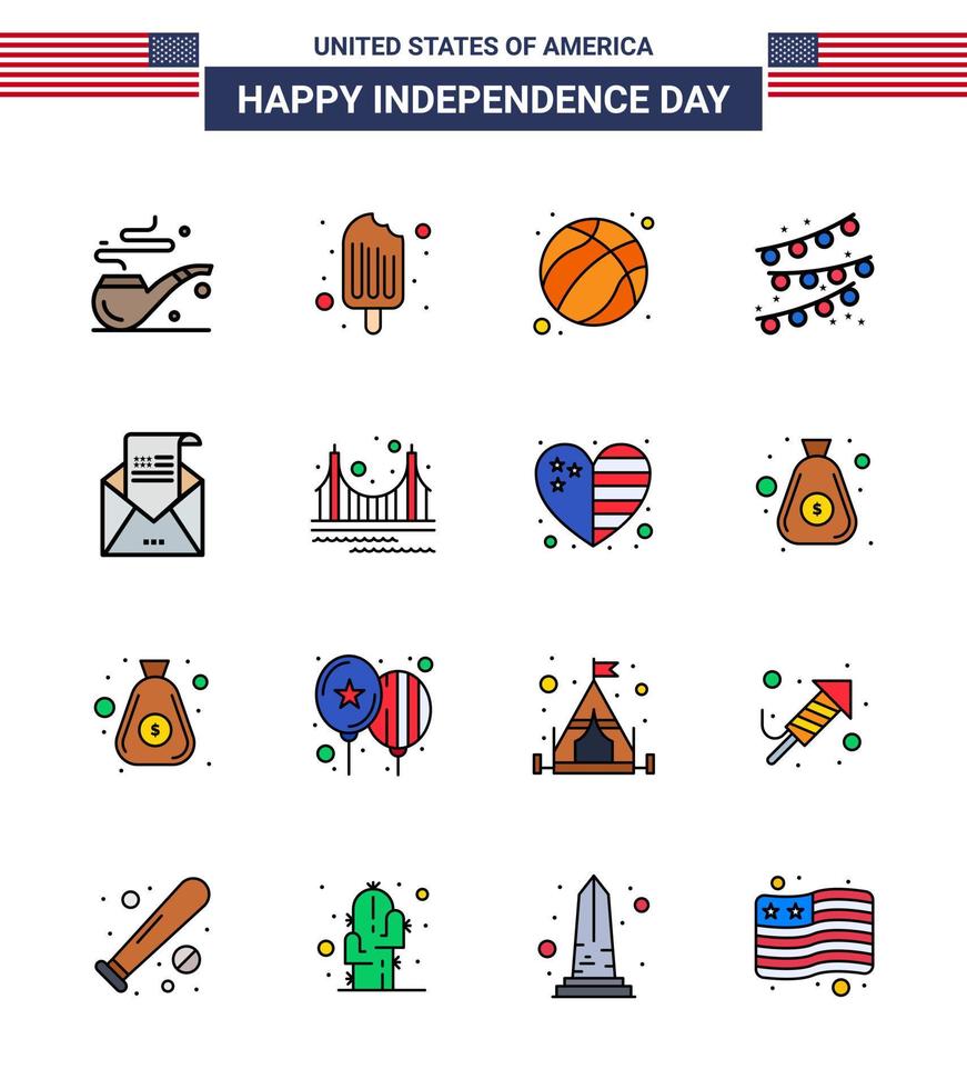 Happy Independence Day 16 Flat Filled Lines Icon Pack for Web and Print invitation envelope ball email party decoration Editable USA Day Vector Design Elements