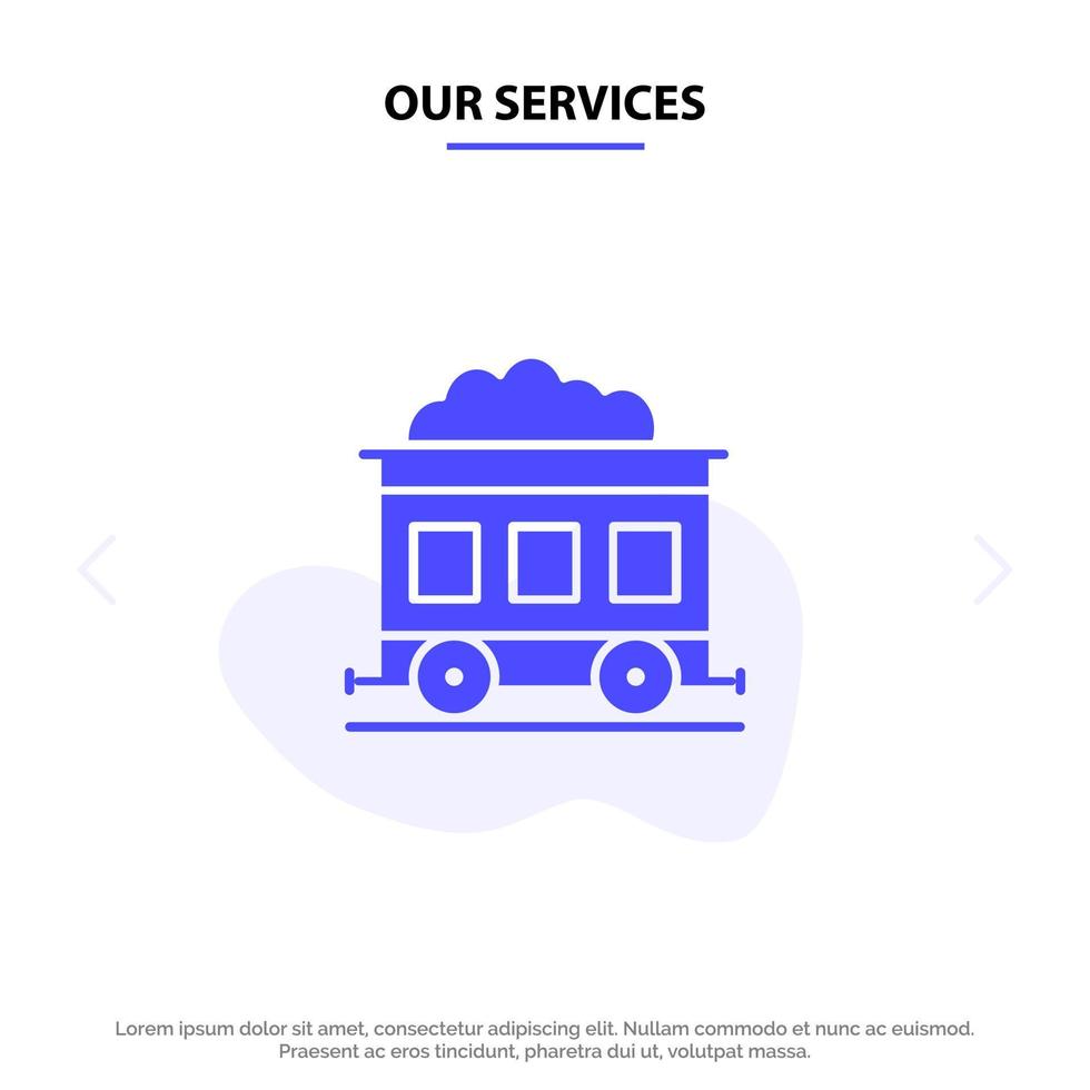 nuestros servicios contaminación tren transporte sólido glifo icono plantilla de tarjeta web vector