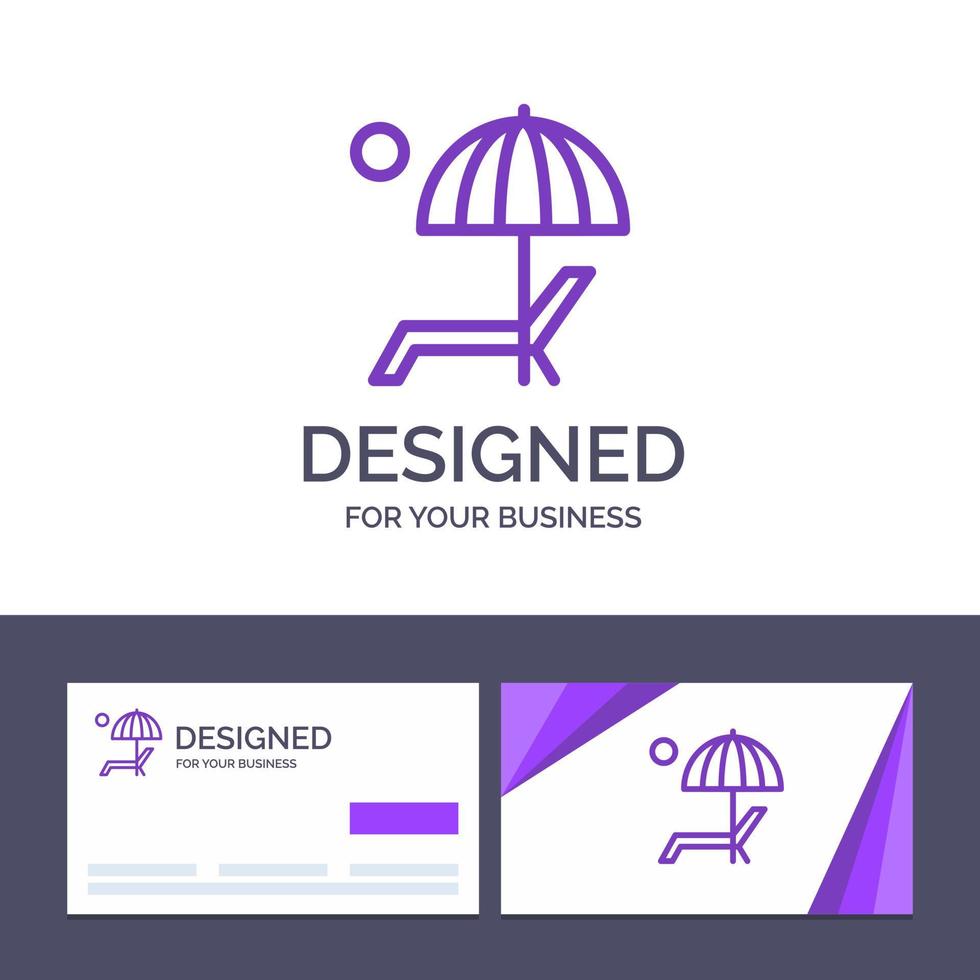 Creative Business Card and Logo template Beach Umbrella Bench Enjoy Summer Vector Illustration