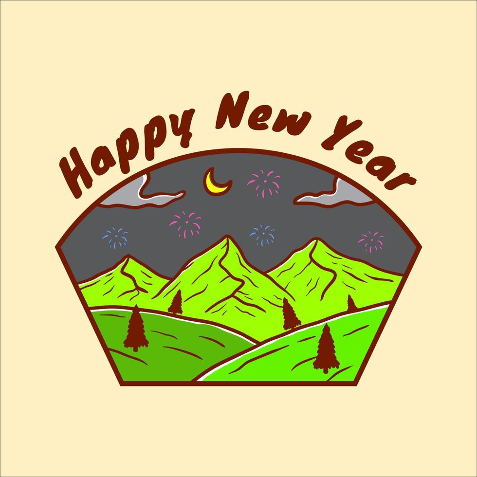 feliz año nuevo en el diseño de vectores de montaña