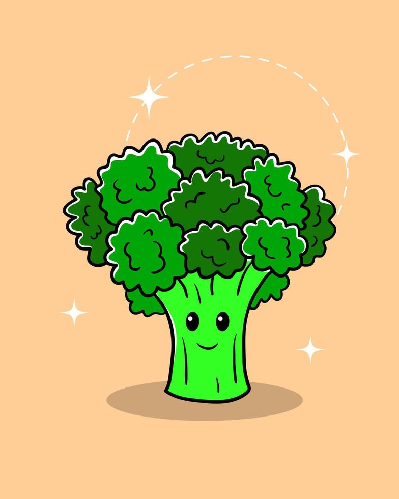 Cute Broccoli Character Vector Illustration. Flat and simple Illustration style