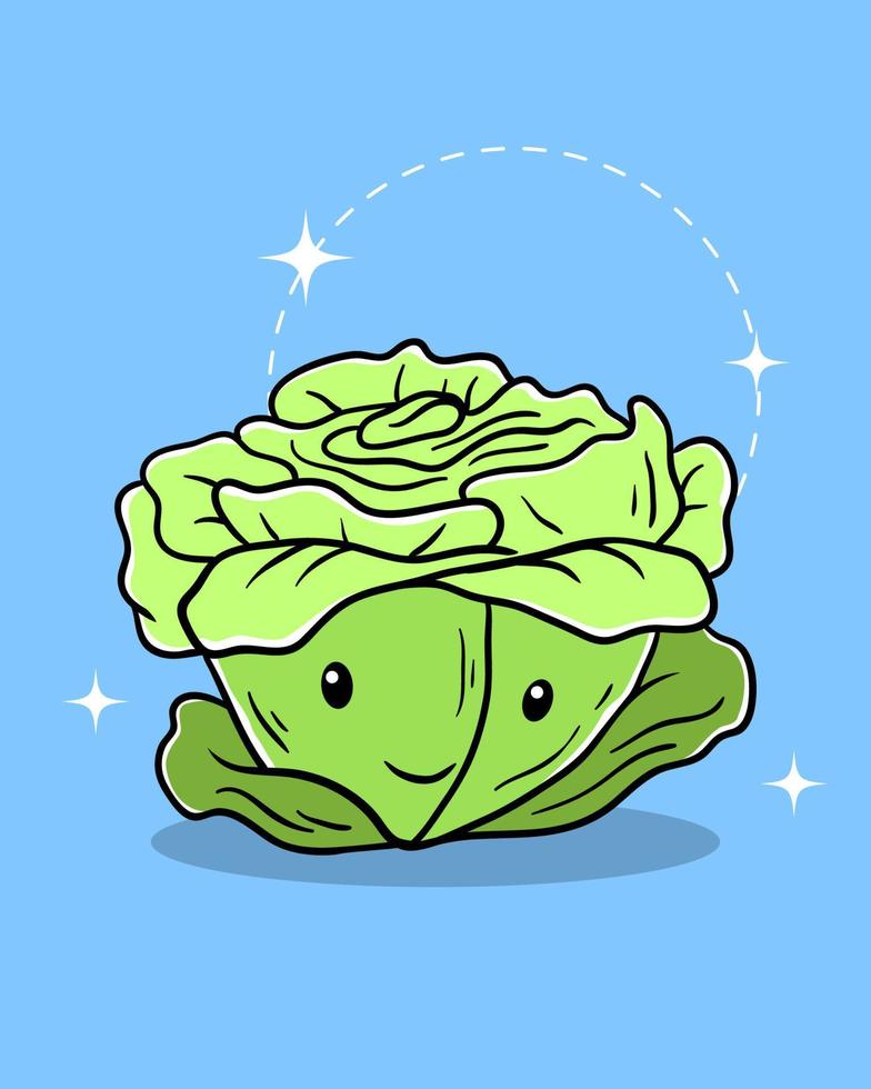 Cute Cabbage Character Vector Illustration. Flat and simple Illustration style