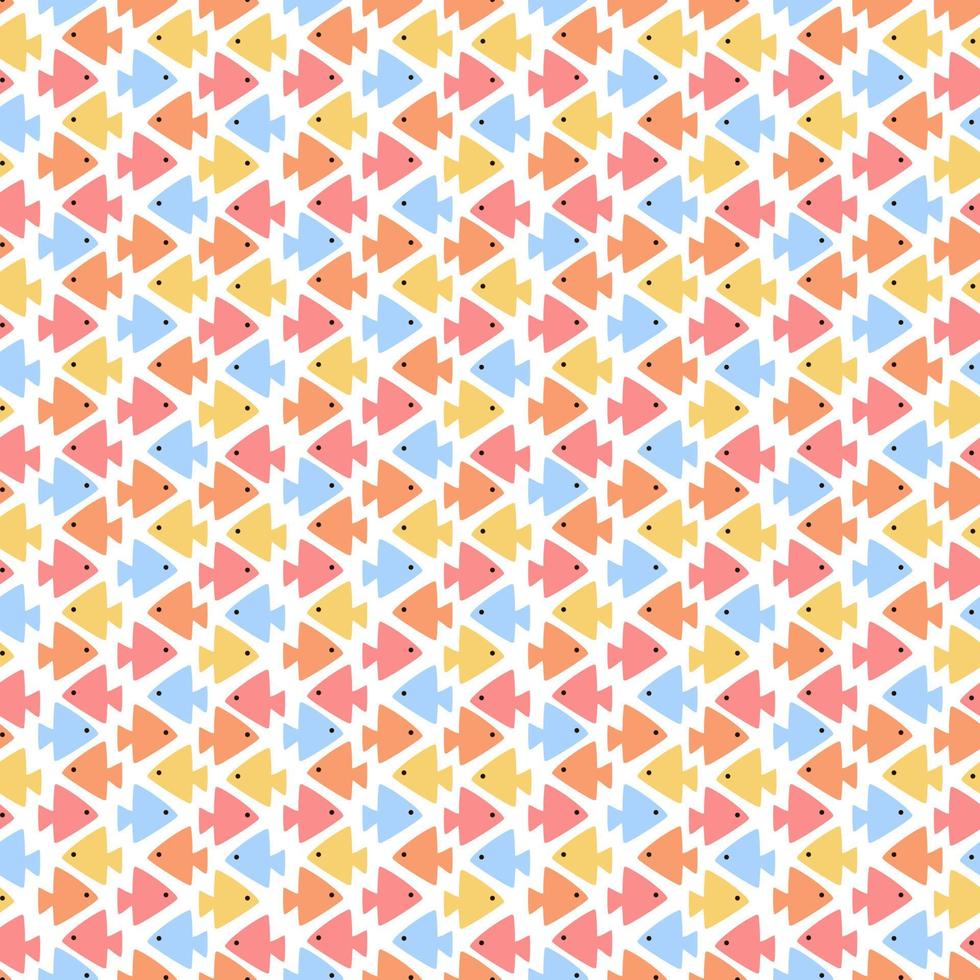 The ornament is made of abstract fish of different colors. A retro-style marine illustration with a delicate color scheme. Suitable for printing on textiles and paper. Gift wrapping, bed linen. vector