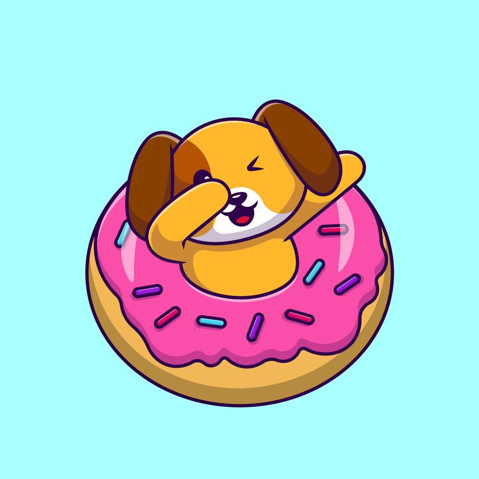 lindo perro frotando con ilustración de iconos de vector de dibujos animados de donut. concepto de caricatura plana. adecuado para cualquier proyecto creativo.