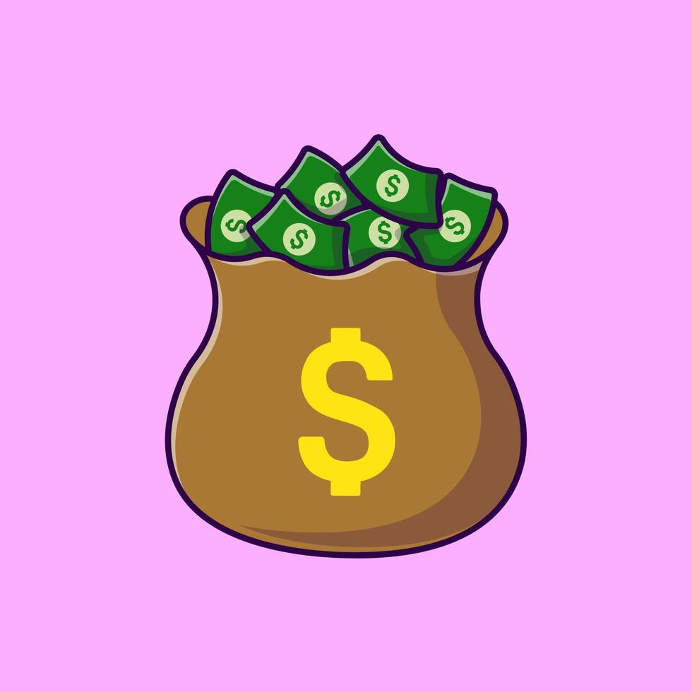 Money Bag Cartoon Vector Icons Illustration. Flat Cartoon Concept