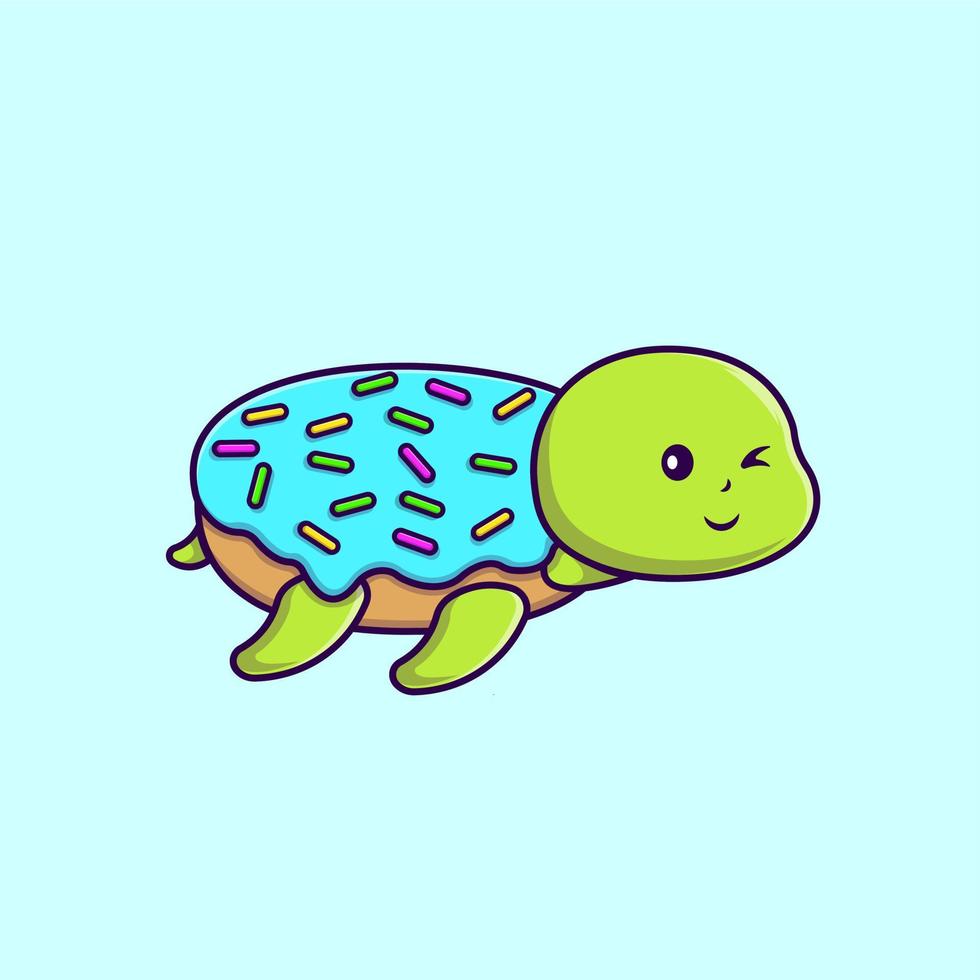 Ilustración de iconos de vector de dibujos animados de donut de tortuga linda. concepto de caricatura plana. adecuado para cualquier proyecto creativo.