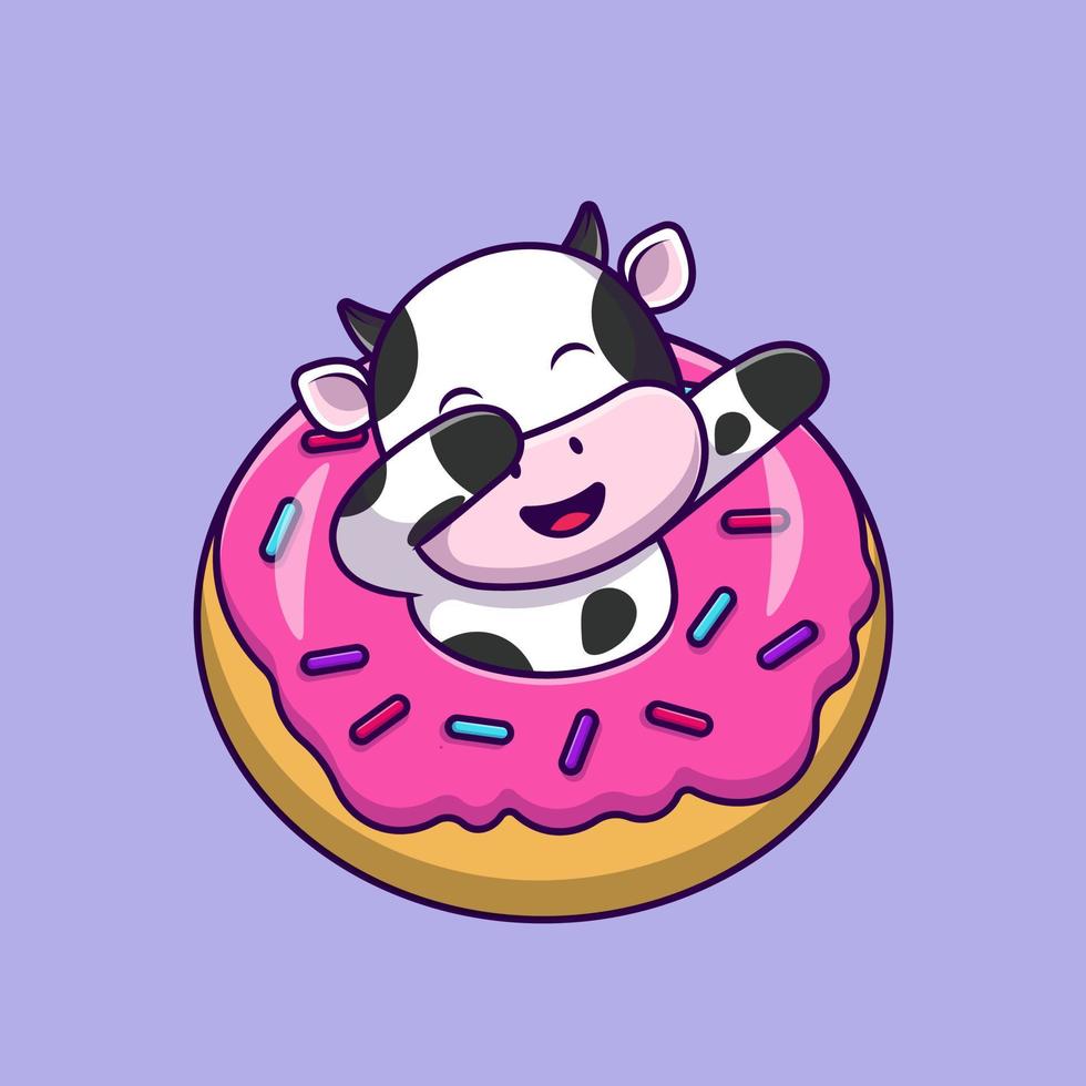 Cute Cow Dabbing With Doughnut Cartoon Vector Icons Illustration. Flat Cartoon Concept. Suitable for any creative project.