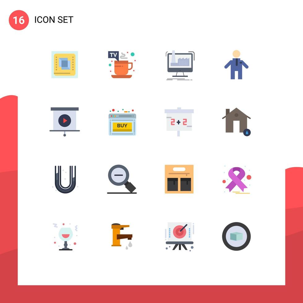 paquete de 16 signos y símbolos modernos de colores planos para medios de impresión web, como gente de negocios, producción de tv break man, paquete editable de elementos de diseño de vectores creativos