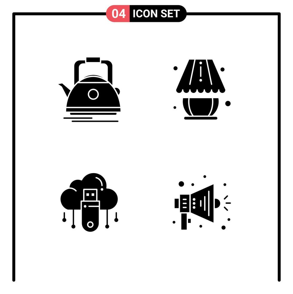 Stock Vector Icon Pack of 4 Line Signs and Symbols for tea usb camping lamp online Editable Vector Design Elements