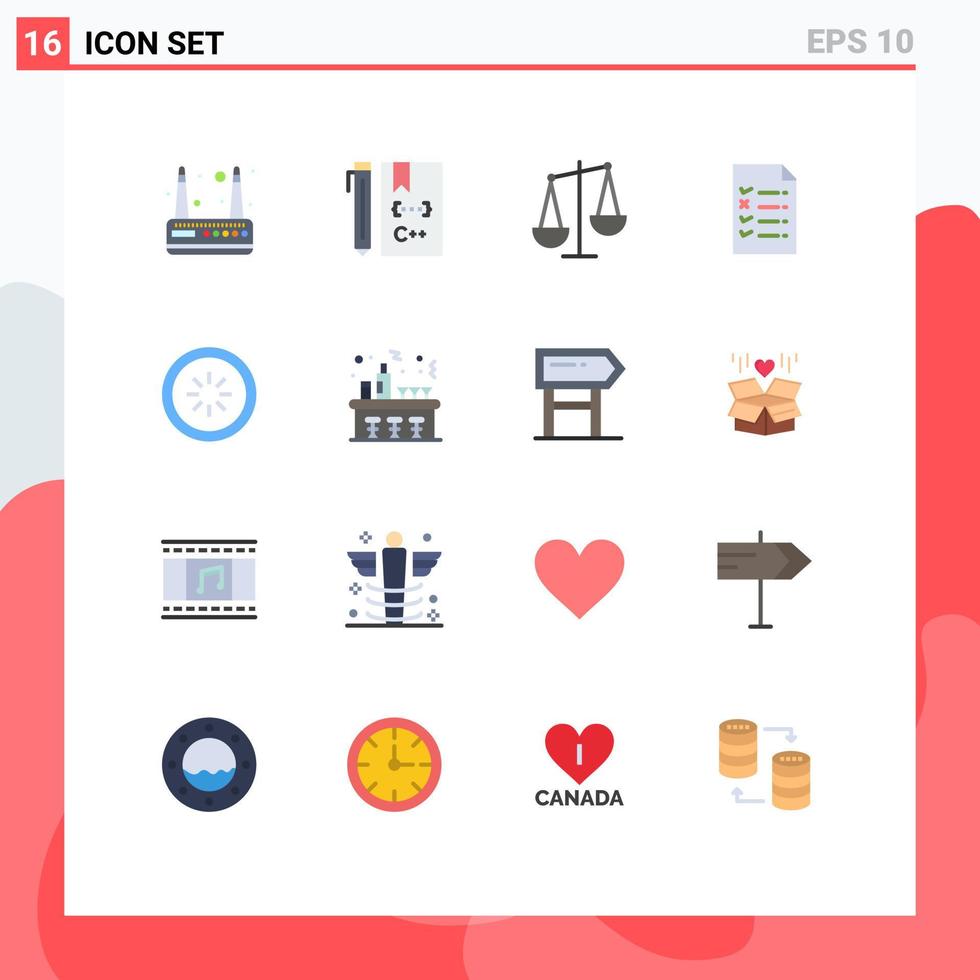 User Interface Pack of 16 Basic Flat Colors of connection buffer balance education document Editable Pack of Creative Vector Design Elements