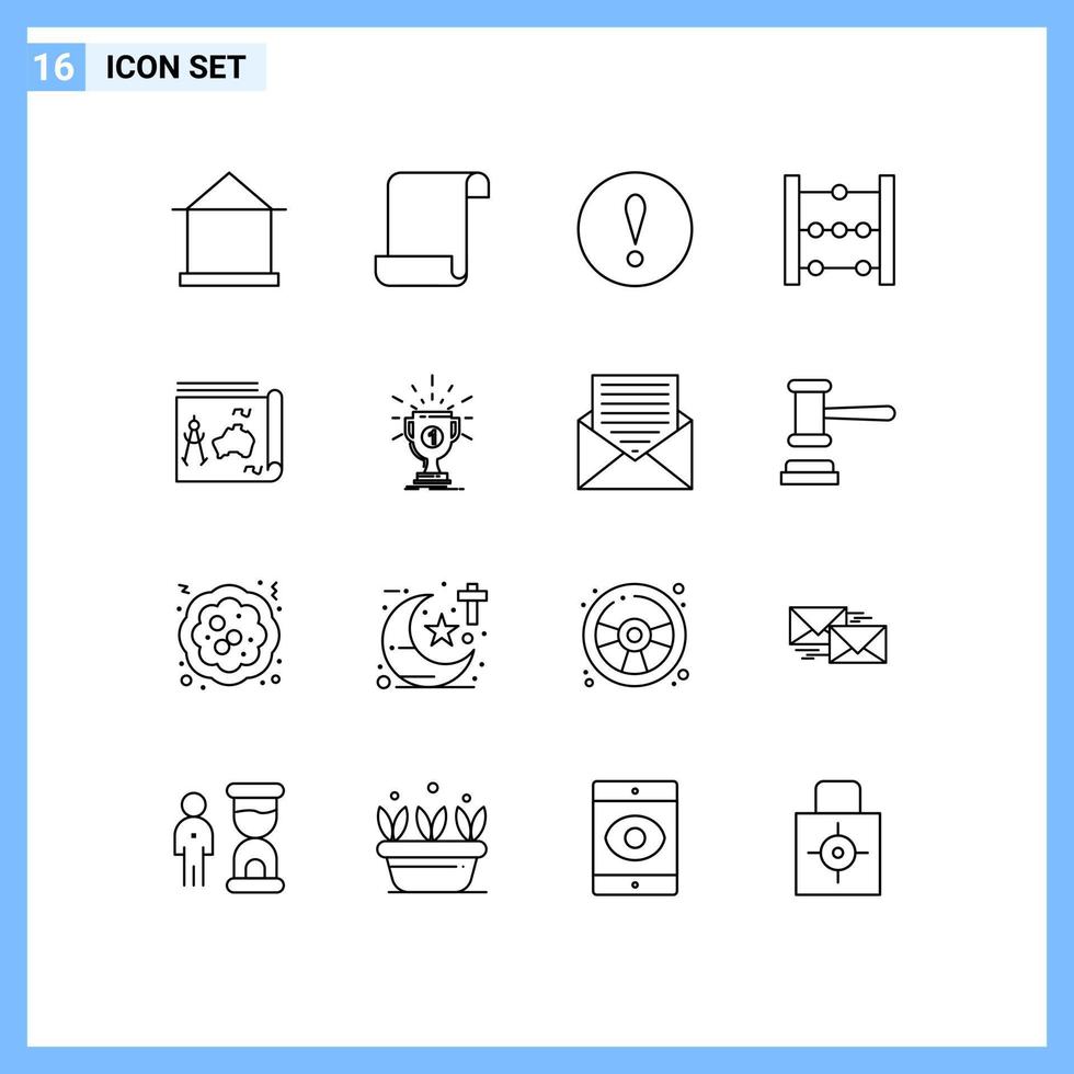 Modern Set of 16 Outlines and symbols such as book travel alert map education Editable Vector Design Elements