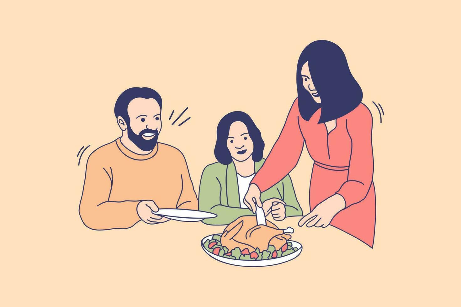 Illustrations of Happy family Eat Turkey for Thanksgiving Day design concept vector