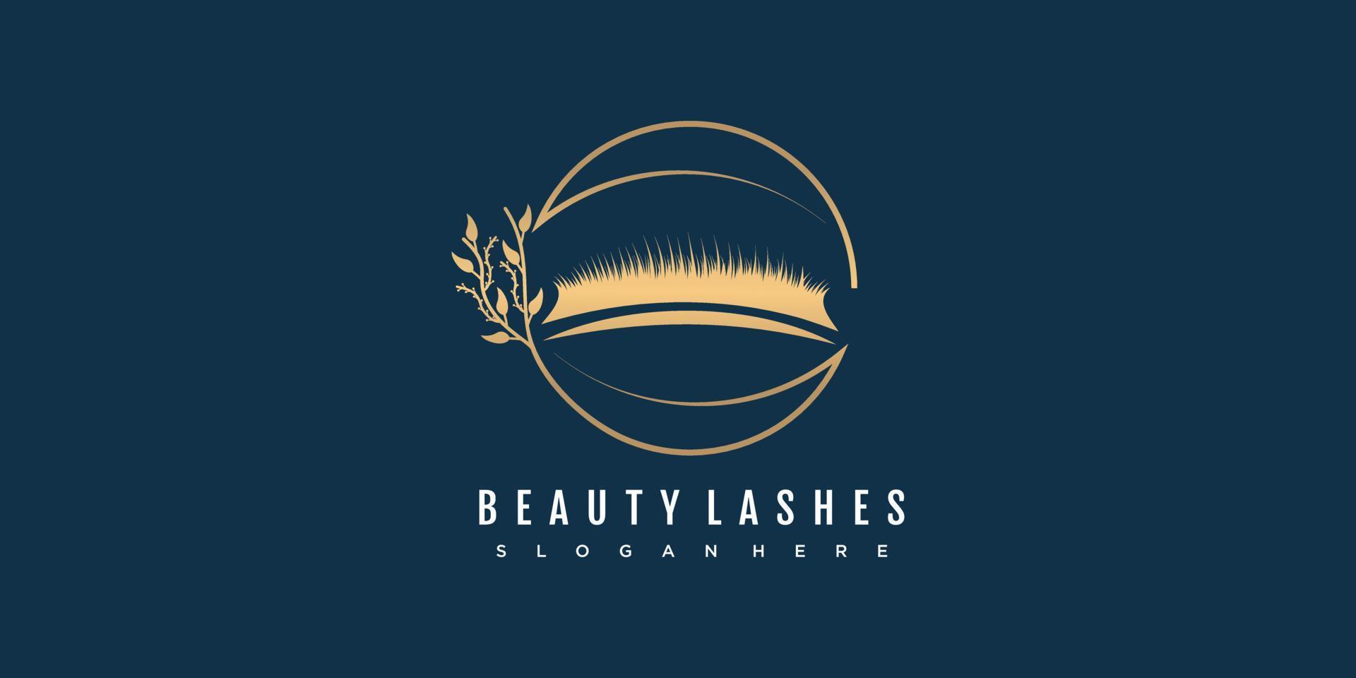 Beauty lashes with floral element icon design template vector