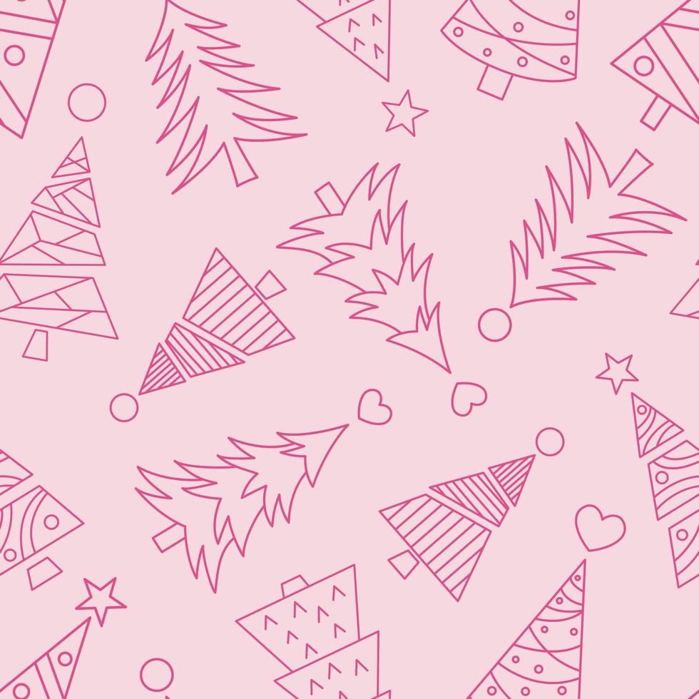 patrón de repetición de vector de árbol de navidad rosa