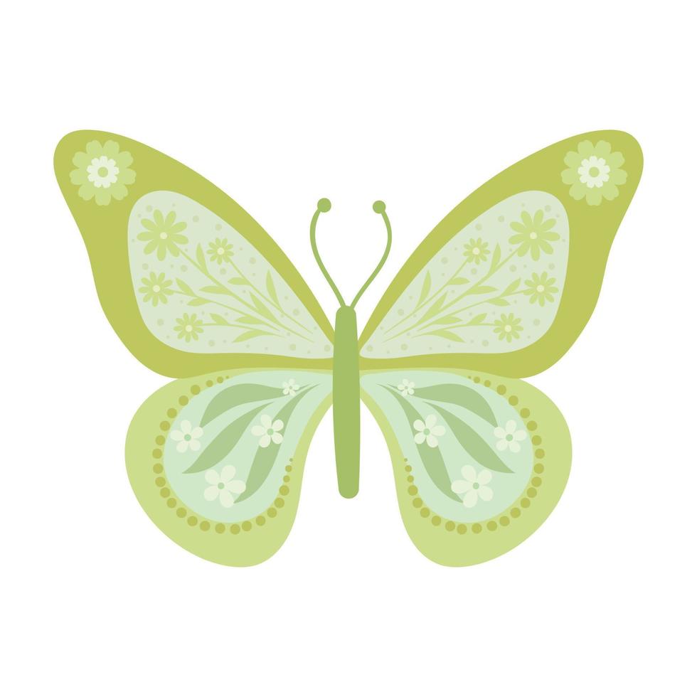 Green butterfly clip art with flowers vector