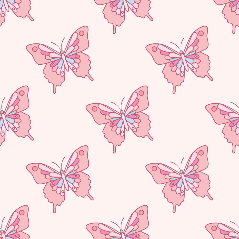 patrón de repetición de mariposa rosa, mosaico de repetición sin costuras vector