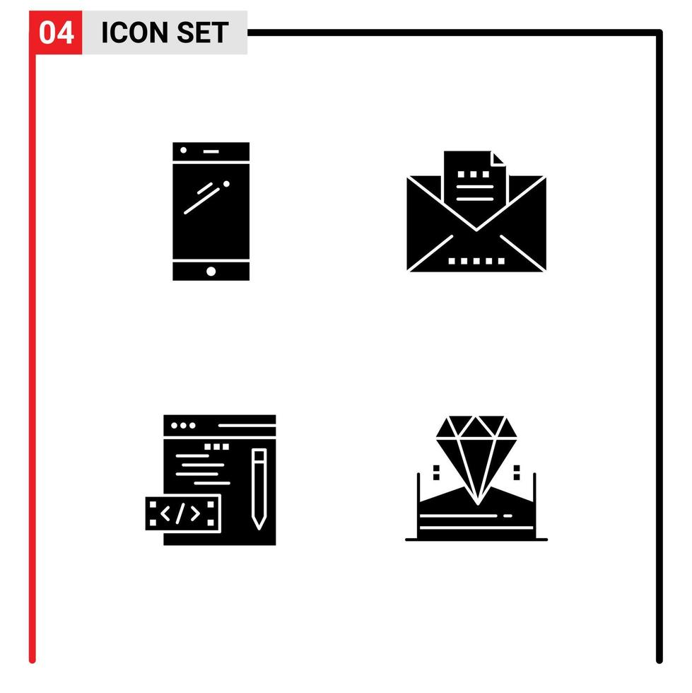 4 Universal Solid Glyphs Set for Web and Mobile Applications phone coding android draft web Editable Vector Design Elements