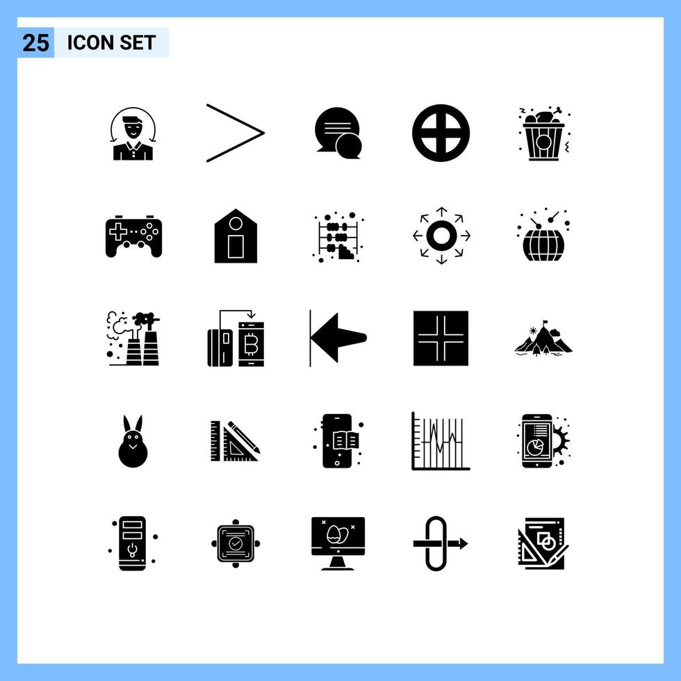 25 glifos sólidos vectoriales temáticos y símbolos editables de ventana de conversación de comida rápida de pollo elementos de diseño vectorial editables para el hogar vector
