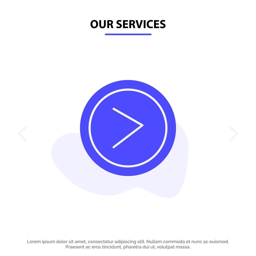 Our Services Arrow Interface Right User Solid Glyph Icon Web card Template vector