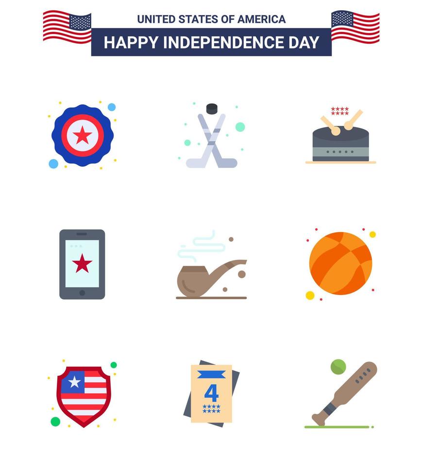 USA Happy Independence DayPictogram Set of 9 Simple Flats of st pipe instrument ireland phone Editable USA Day Vector Design Elements