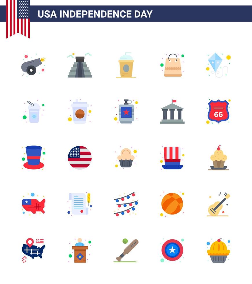 Stock Vector Icon Pack of American Day 25 Flat Signs and Symbols for kite packages cake money independece Editable USA Day Vector Design Elements