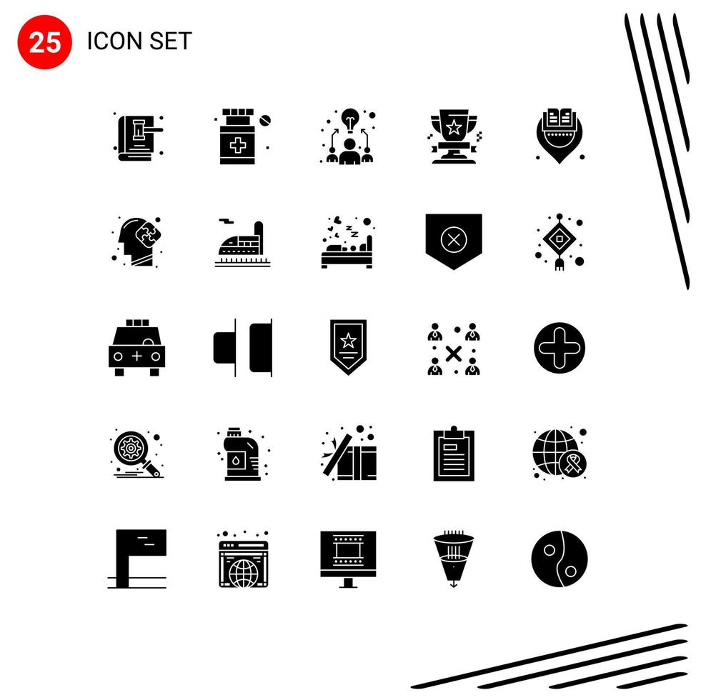Set of 25 Modern UI Icons Symbols Signs for book medal business win award Editable Vector Design Elements
