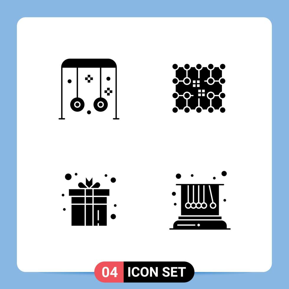 Modern Set of 4 Solid Glyphs and symbols such as child material sports connection box Editable Vector Design Elements