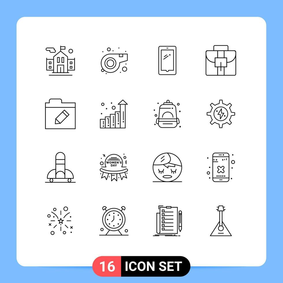 16 Thematic Vector Outlines and Editable Symbols of graph folder mobile edit business Editable Vector Design Elements