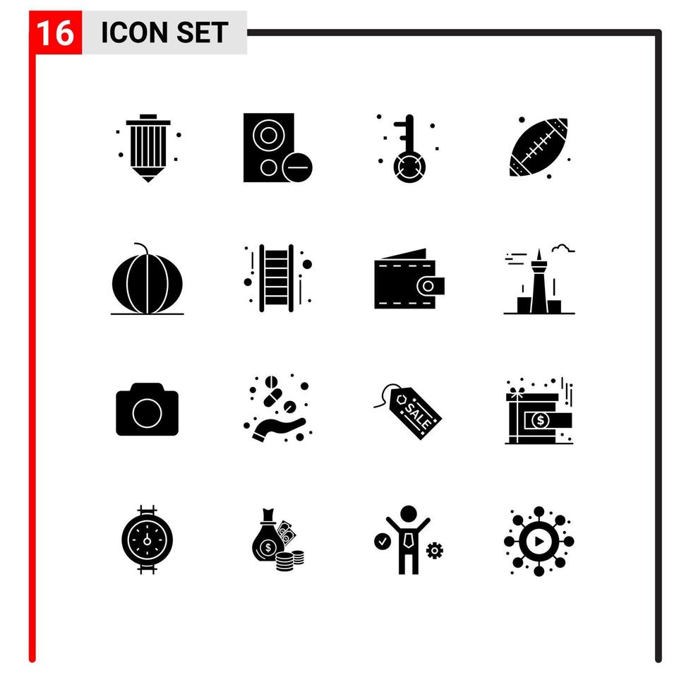 16 Universal Solid Glyph Signs Symbols of sport ball hardware search media Editable Vector Design Elements