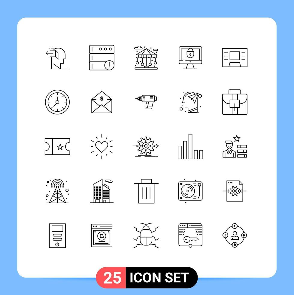 Set of 25 Commercial Lines pack for finance security building lock computer Editable Vector Design Elements