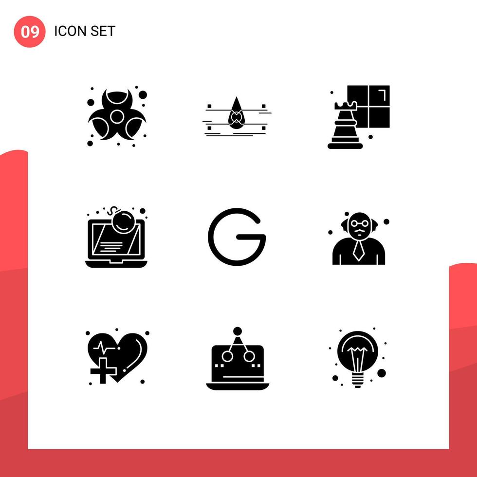 User Interface Pack of 9 Basic Solid Glyphs of gulden crime smart city computer attack Editable Vector Design Elements